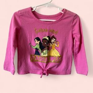 18M Girl Toddler Baby Girl Long Sleeve Disney Princess Tie Hem Pink Shirt